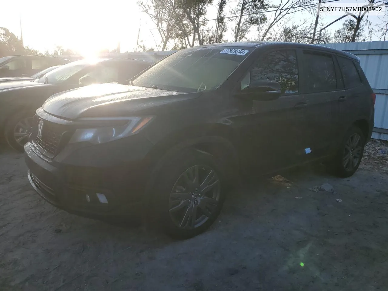 2021 Honda Passport Exl VIN: 5FNYF7H57MB003902 Lot: 77639244