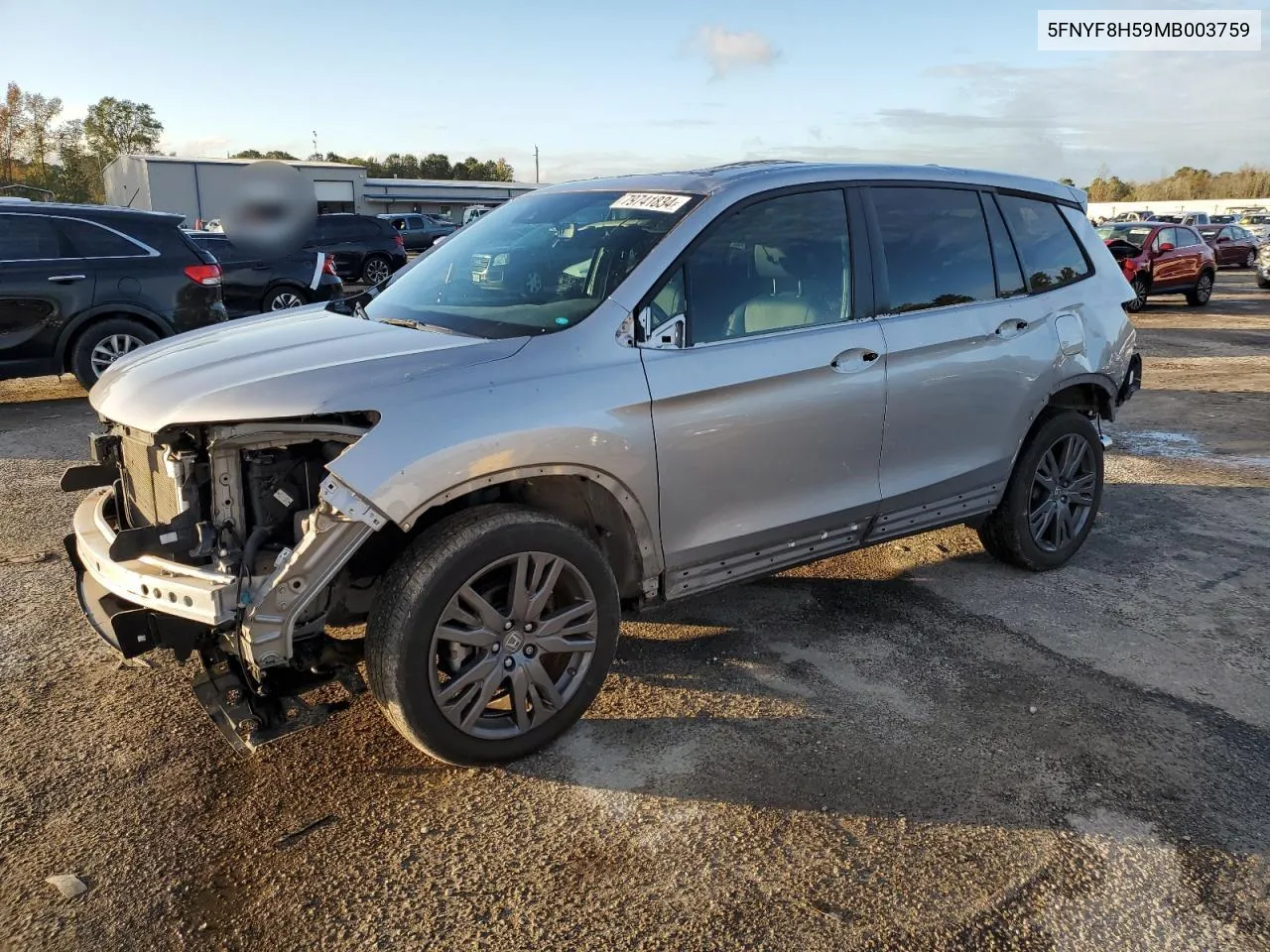 2021 Honda Passport Exl VIN: 5FNYF8H59MB003759 Lot: 79741834