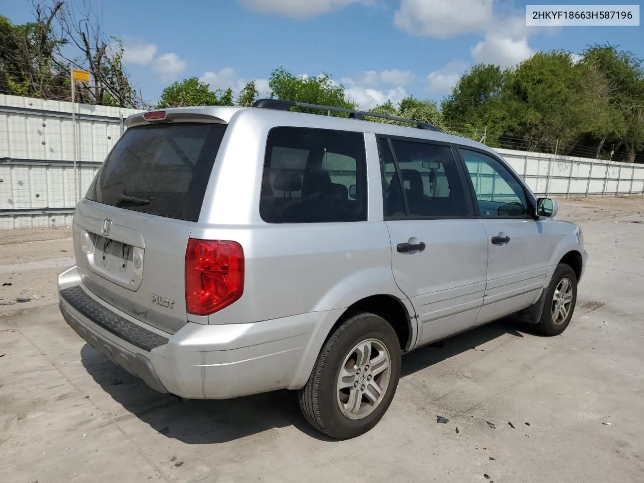 2003 Honda Pilot Exl VIN: 2HKYF18663H587196 Lot: 71028284