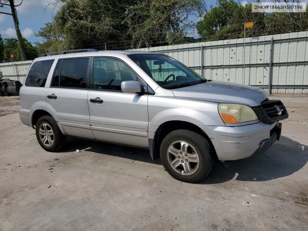 2003 Honda Pilot Exl VIN: 2HKYF18663H587196 Lot: 71028284