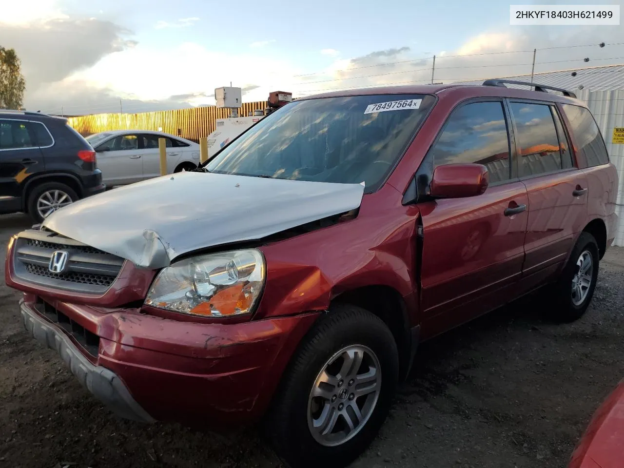 2003 Honda Pilot Ex VIN: 2HKYF18403H621499 Lot: 78497564