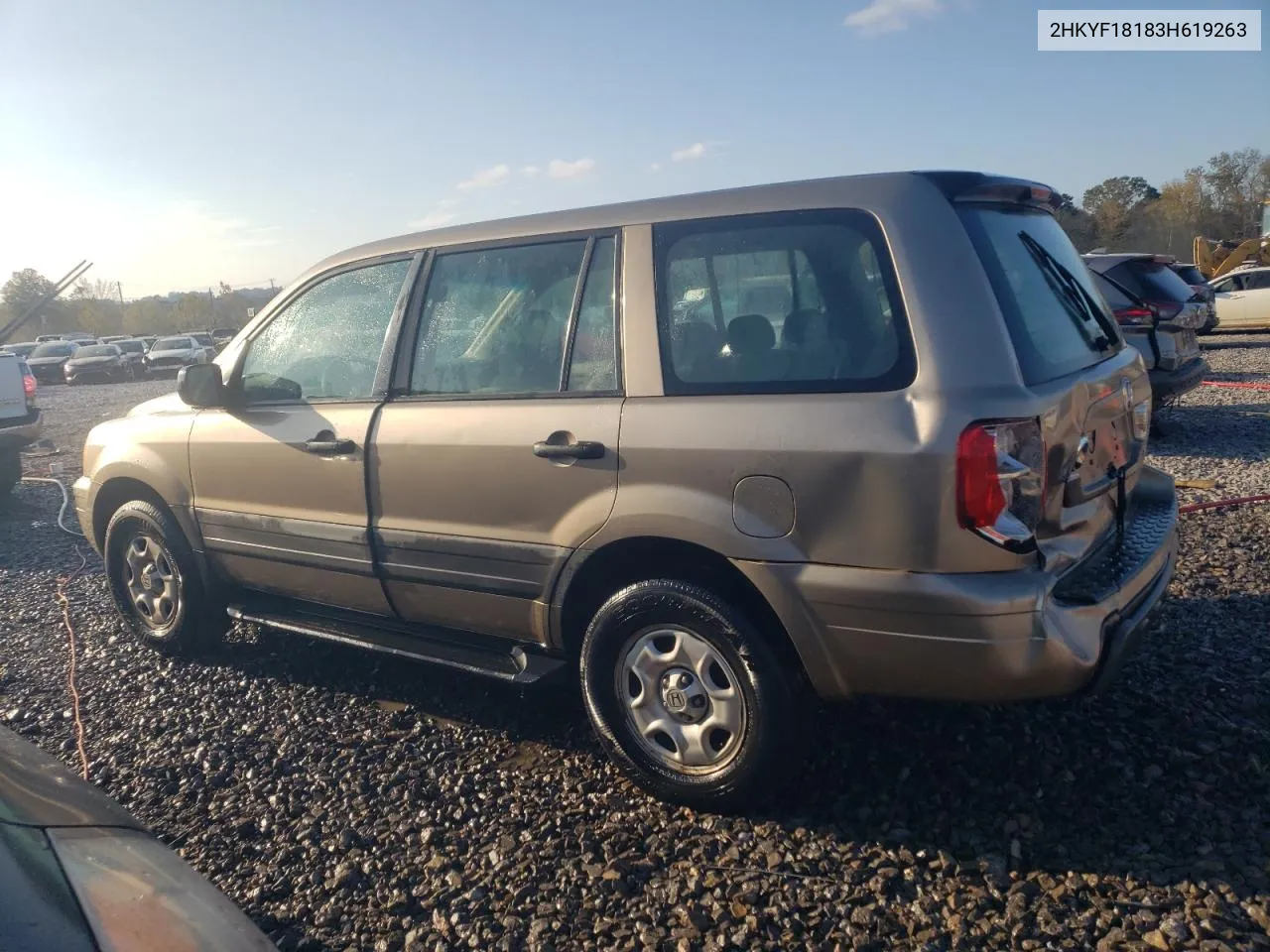 2003 Honda Pilot Lx VIN: 2HKYF18183H619263 Lot: 79768294