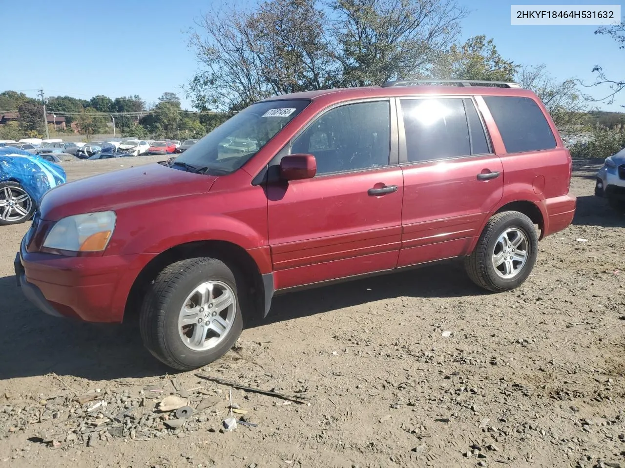 2004 Honda Pilot Ex VIN: 2HKYF18464H531632 Lot: 77081464