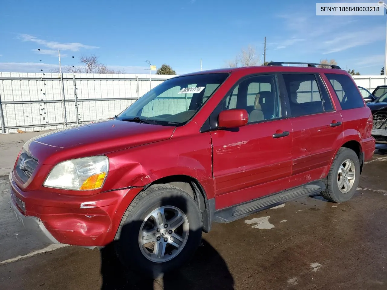 2004 Honda Pilot Exl VIN: 5FNYF18684B003218 Lot: 80924274