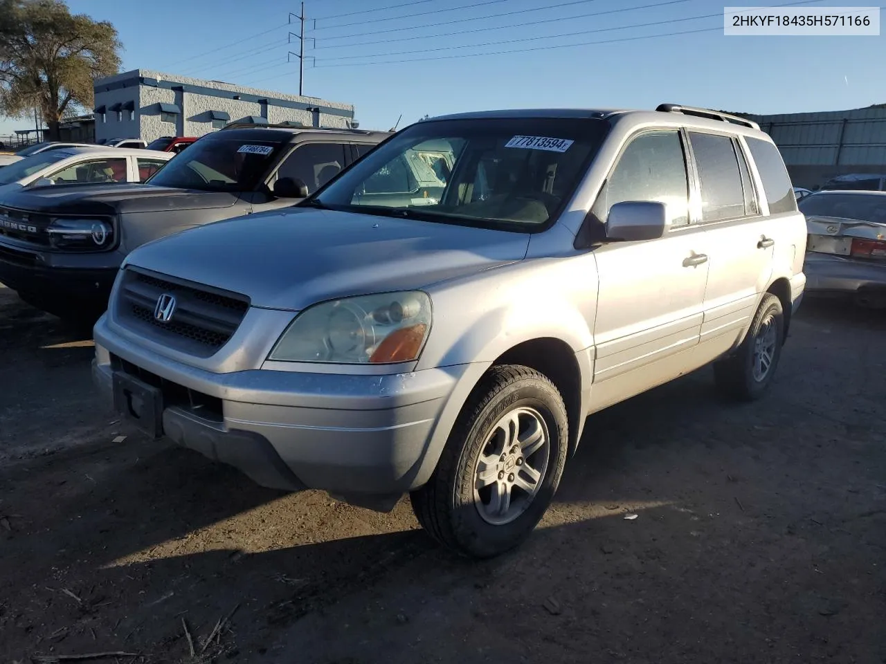 2005 Honda Pilot Ex VIN: 2HKYF18435H571166 Lot: 77813594