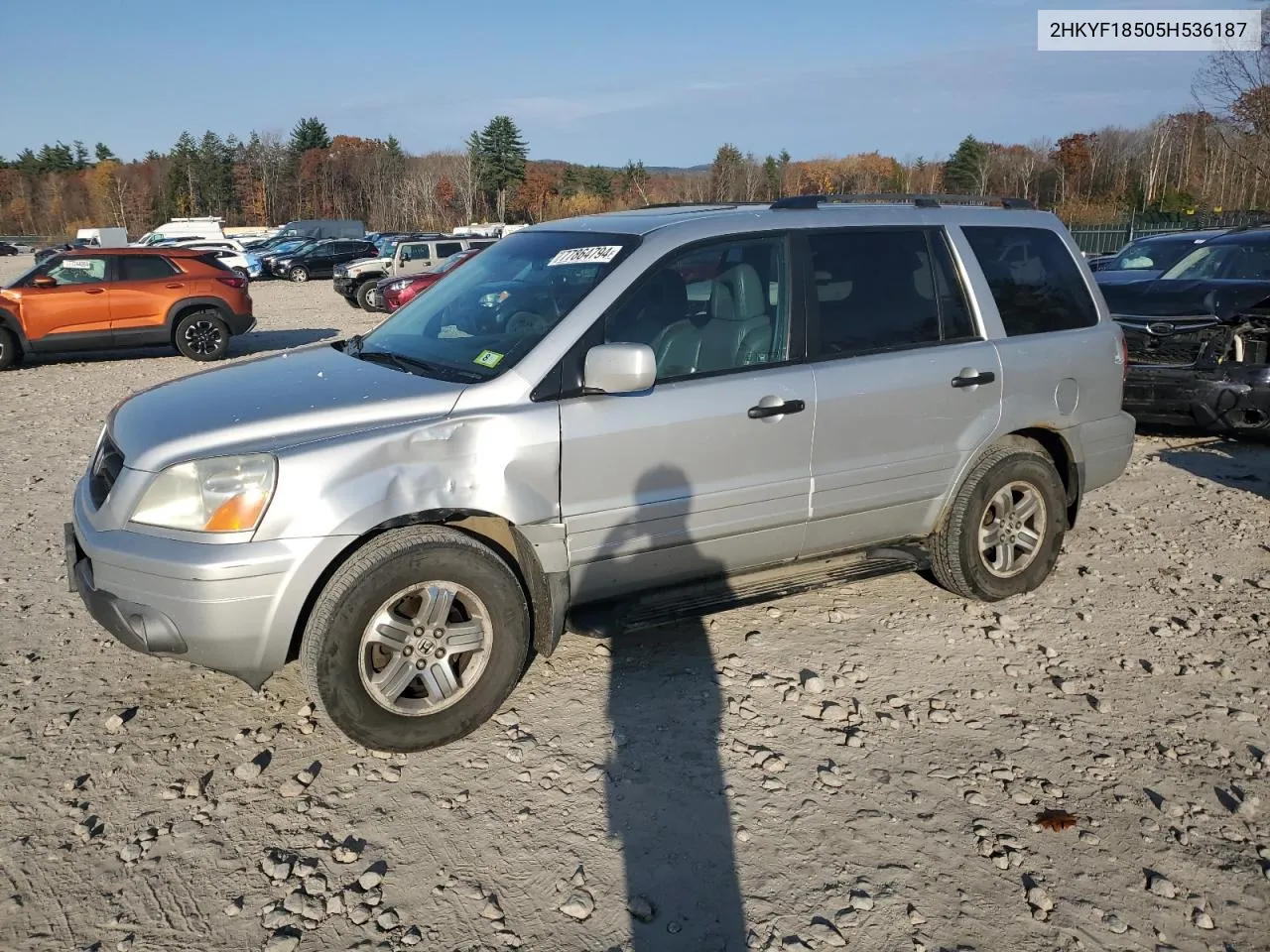 2005 Honda Pilot Exl VIN: 2HKYF18505H536187 Lot: 77864794