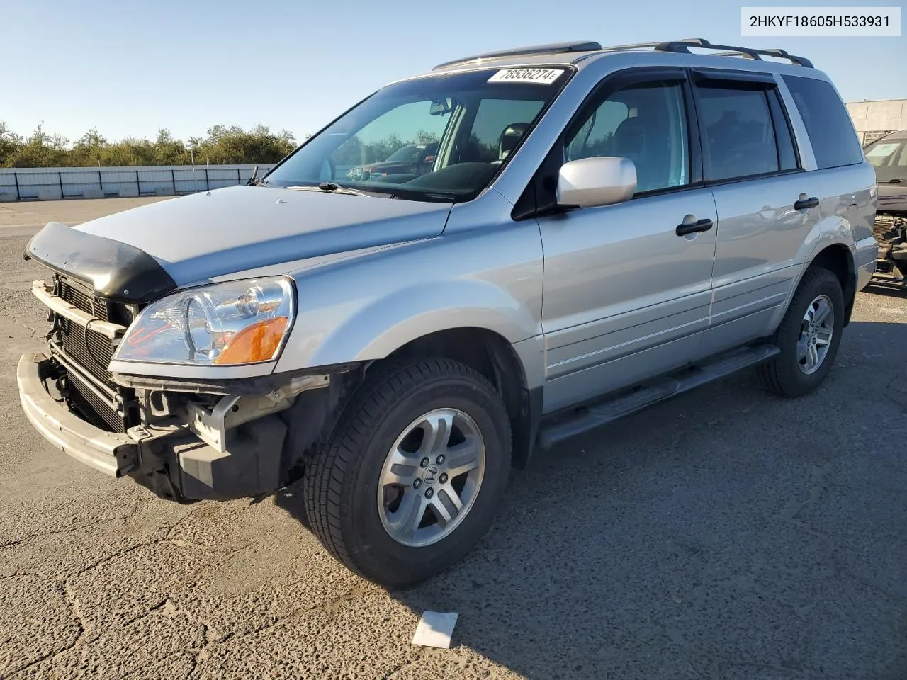 2005 Honda Pilot Exl VIN: 2HKYF18605H533931 Lot: 78536274