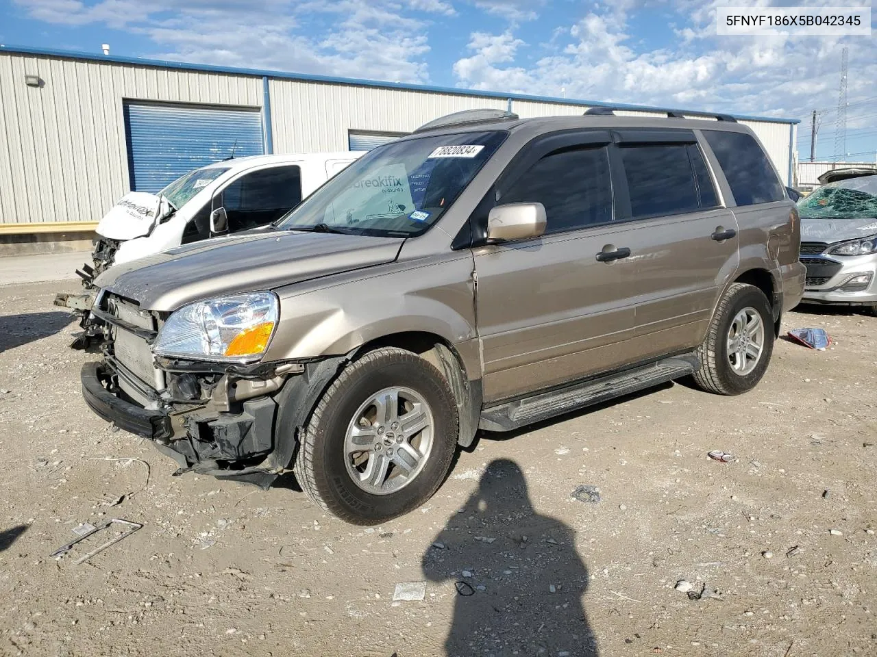 2005 Honda Pilot Exl VIN: 5FNYF186X5B042345 Lot: 78820834