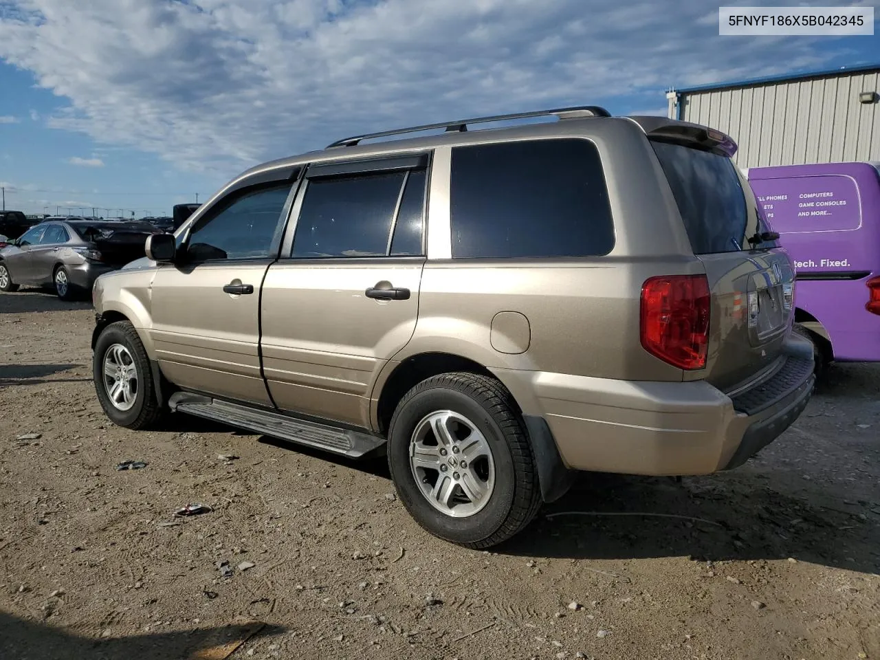 2005 Honda Pilot Exl VIN: 5FNYF186X5B042345 Lot: 78820834