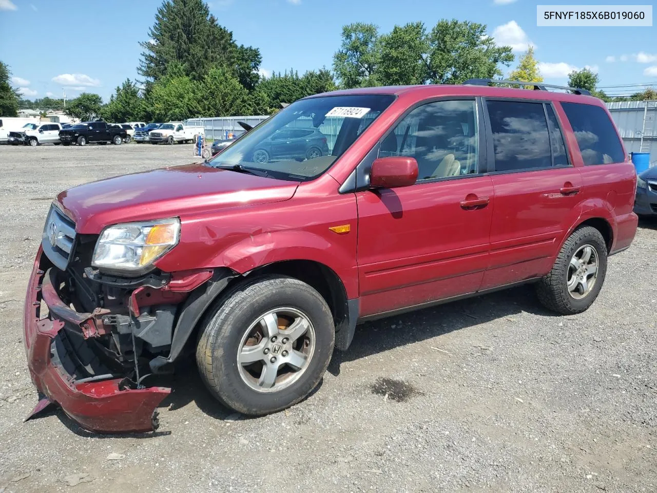 2006 Honda Pilot Ex VIN: 5FNYF185X6B019060 Lot: 67118924