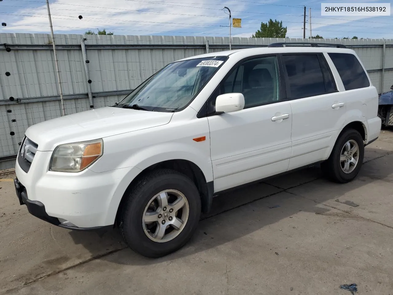 2006 Honda Pilot Ex VIN: 2HKYF18516H538192 Lot: 69383374