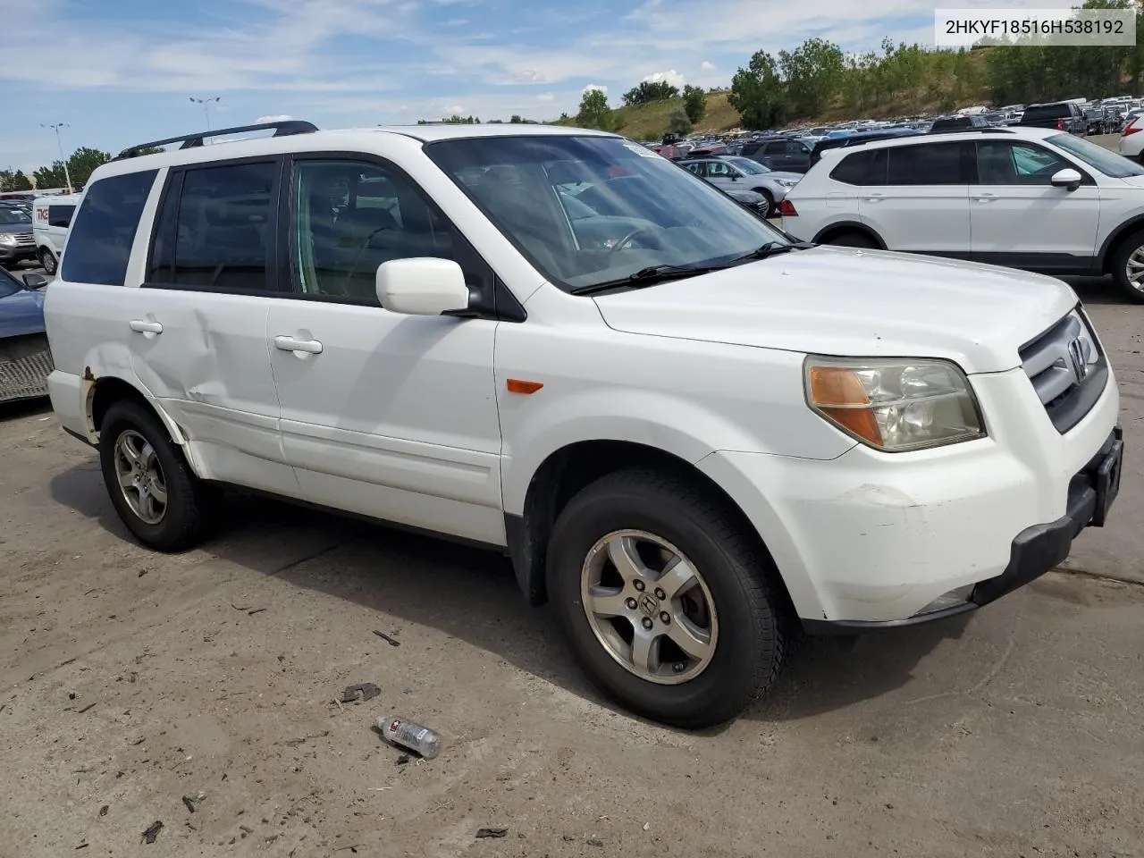 2006 Honda Pilot Ex VIN: 2HKYF18516H538192 Lot: 69383374