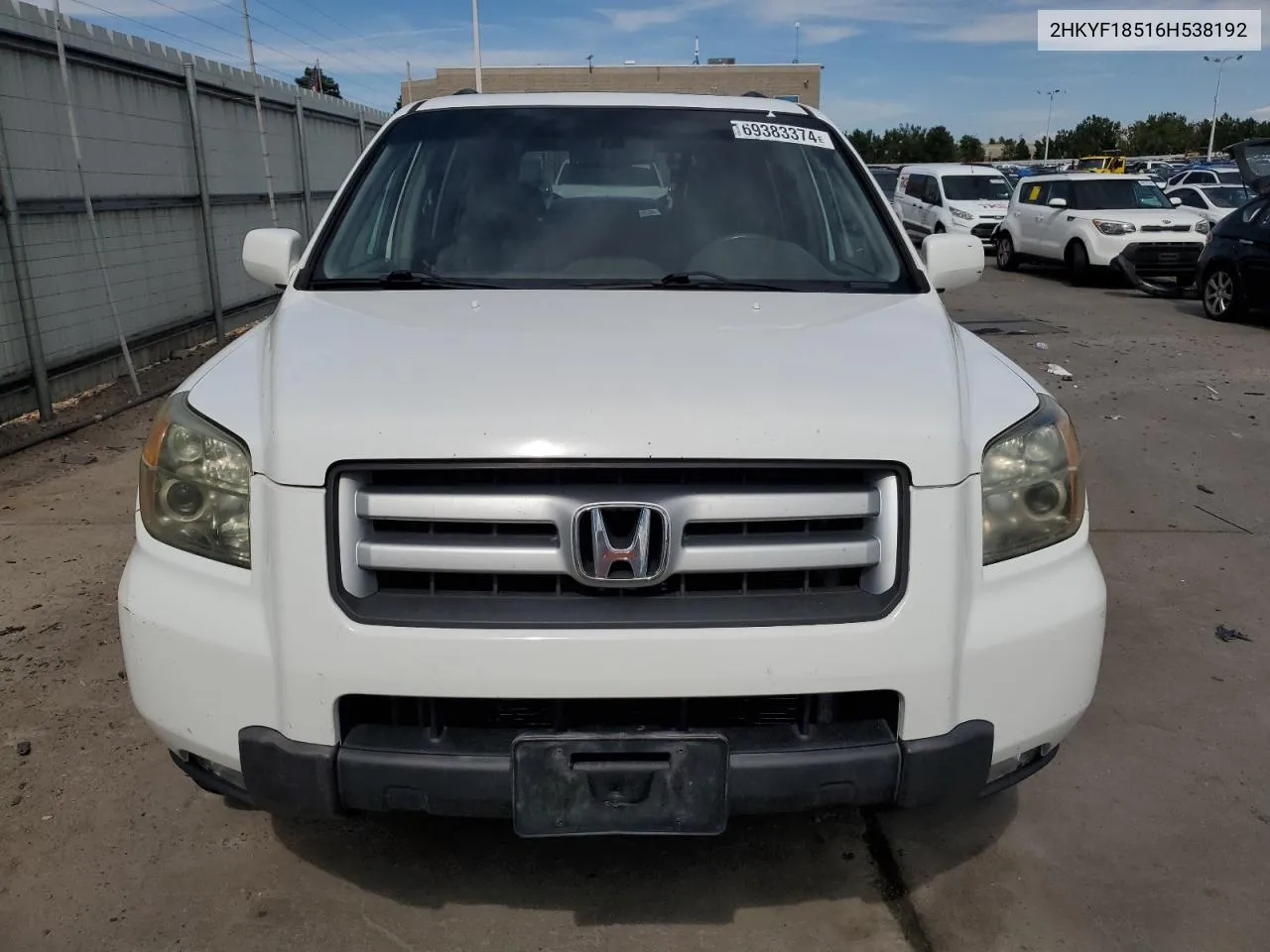 2006 Honda Pilot Ex VIN: 2HKYF18516H538192 Lot: 69383374