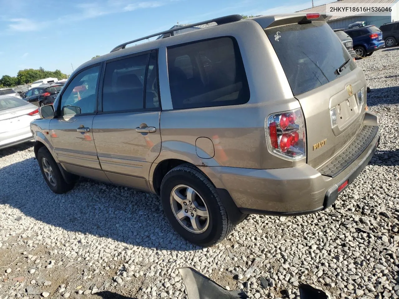 2006 Honda Pilot Ex VIN: 2HKYF18616H536046 Lot: 70179674