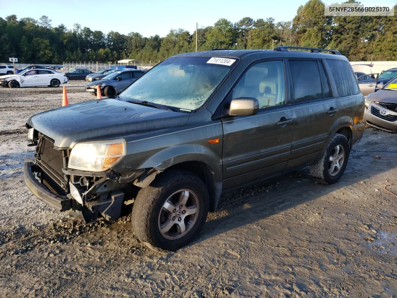 2006 Honda Pilot Ex VIN: 5FNYF28566B025170 Lot: 71411204