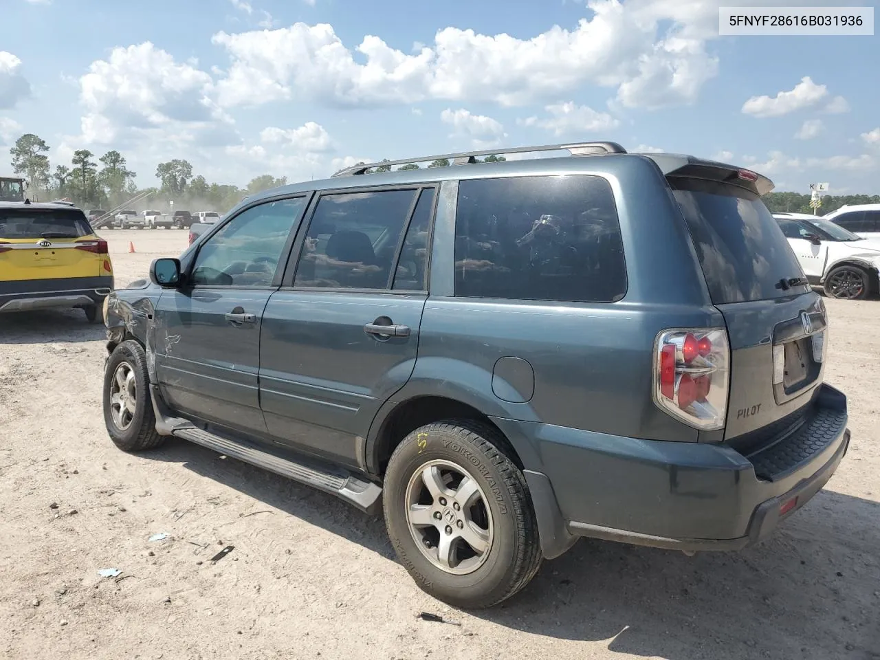 2006 Honda Pilot Ex VIN: 5FNYF28616B031936 Lot: 71614564