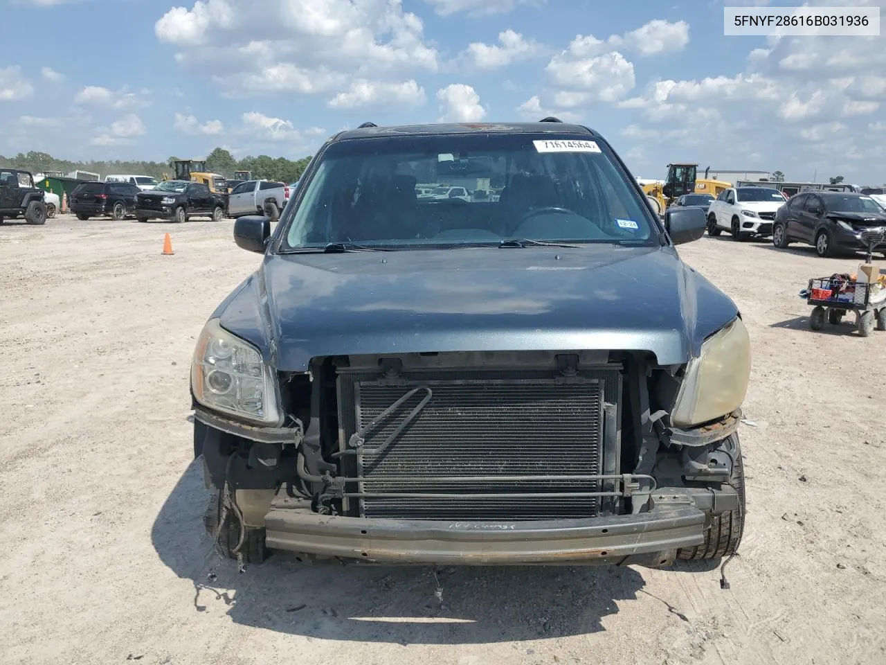 2006 Honda Pilot Ex VIN: 5FNYF28616B031936 Lot: 71614564