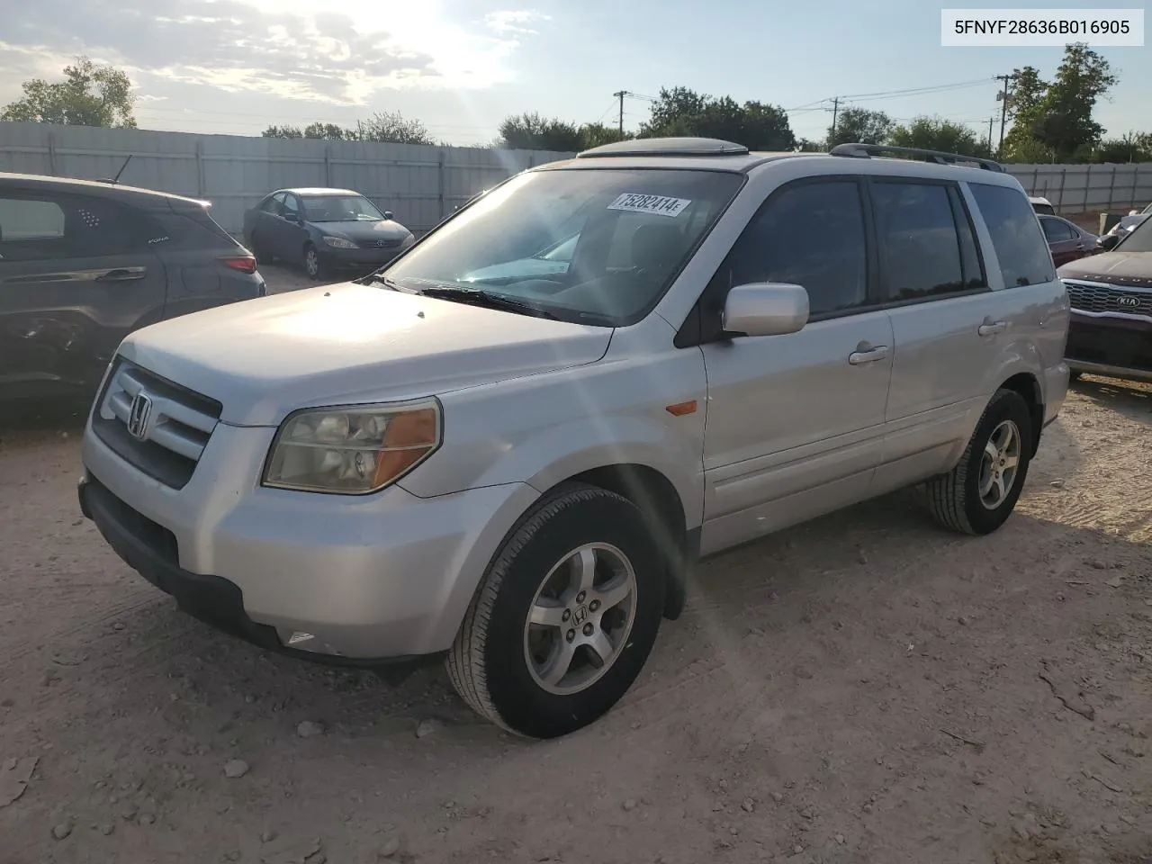 2006 Honda Pilot Ex VIN: 5FNYF28636B016905 Lot: 75282414