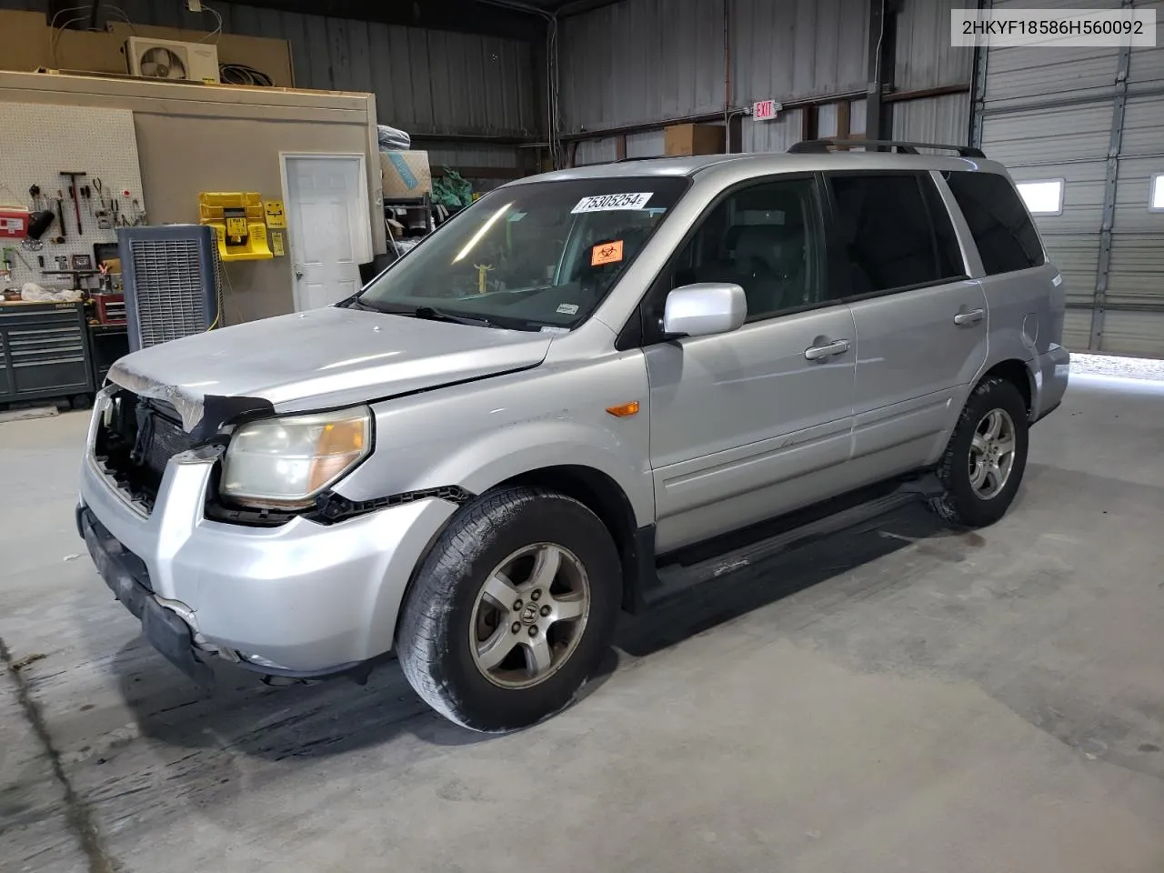 2006 Honda Pilot Ex VIN: 2HKYF18586H560092 Lot: 75305254