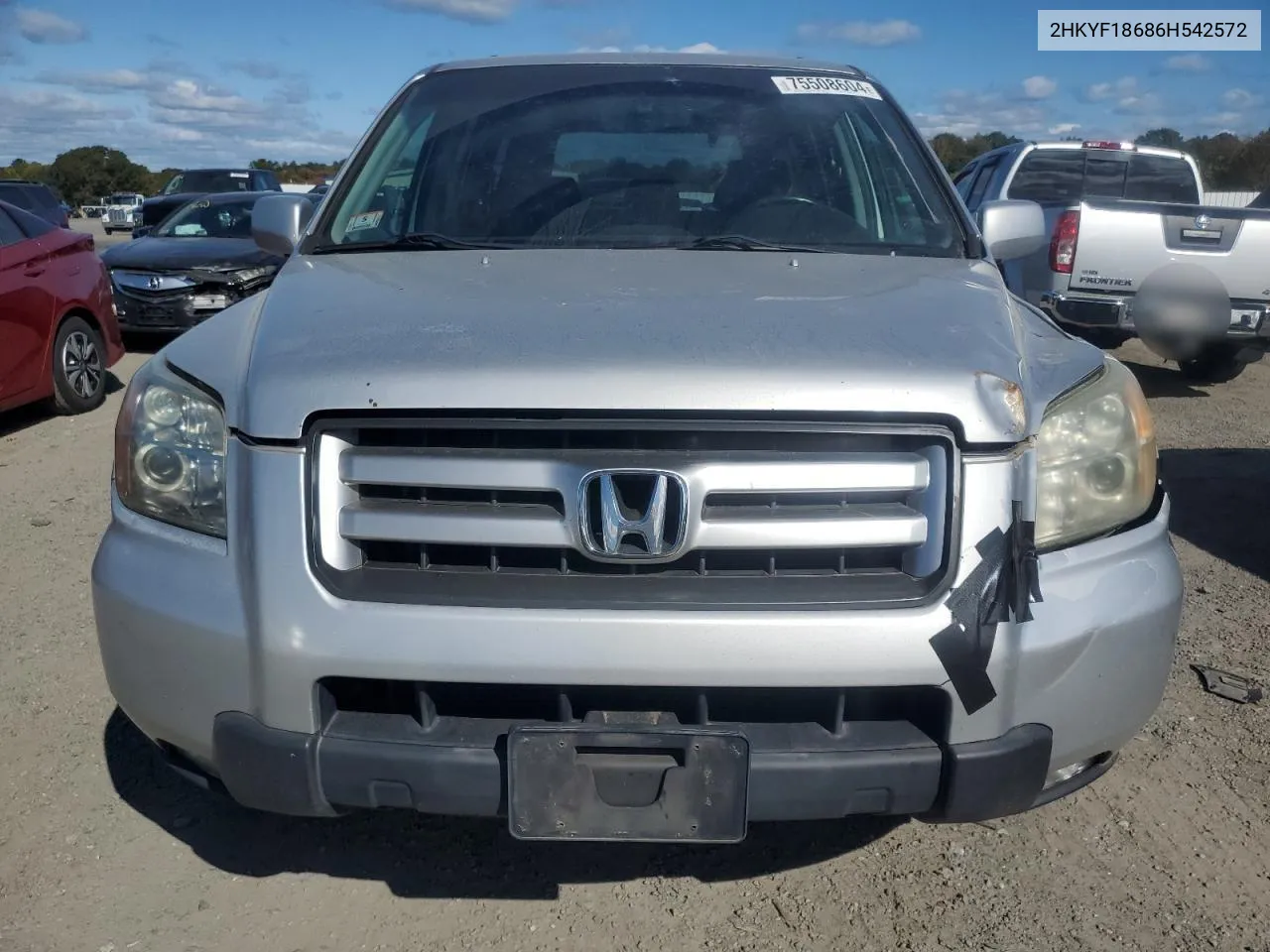 2006 Honda Pilot Ex VIN: 2HKYF18686H542572 Lot: 75508604