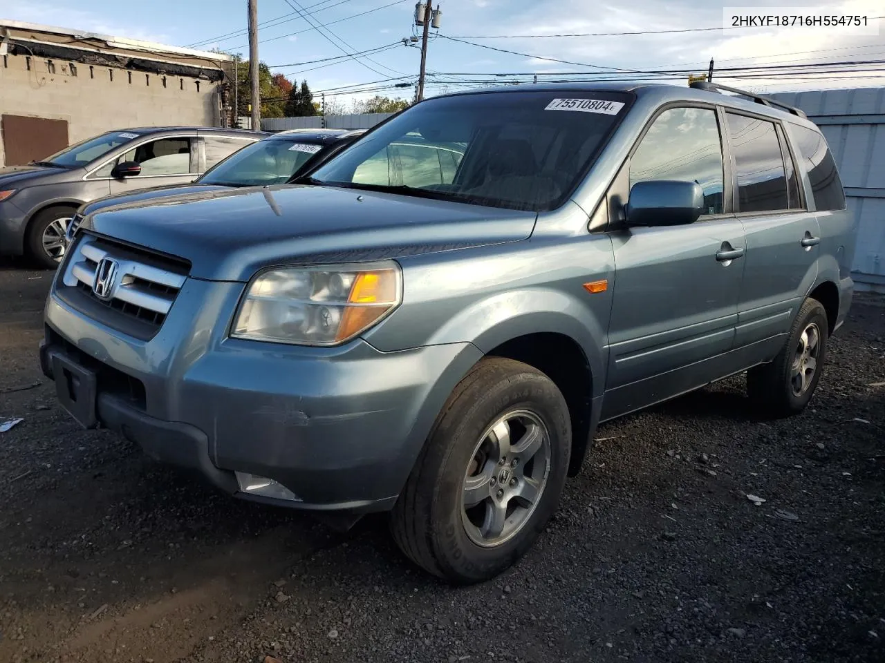 2006 Honda Pilot Ex VIN: 2HKYF18716H554751 Lot: 75510804