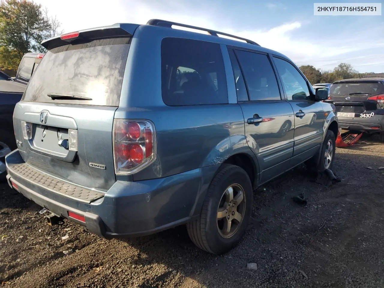 2006 Honda Pilot Ex VIN: 2HKYF18716H554751 Lot: 75510804