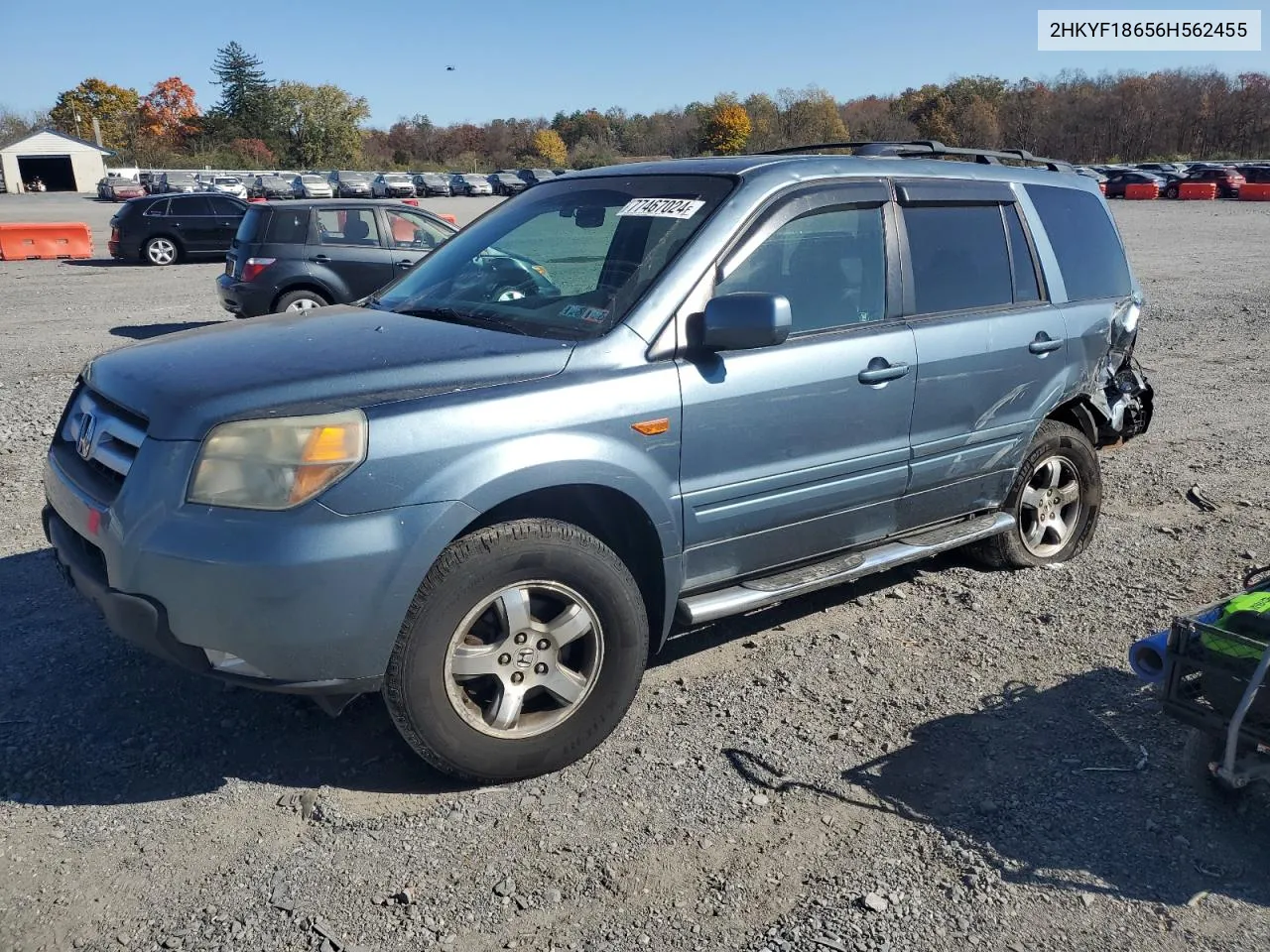 2006 Honda Pilot Ex VIN: 2HKYF18656H562455 Lot: 77467024