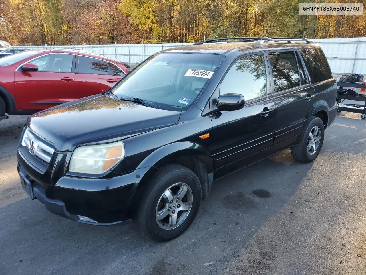 2006 Honda Pilot Ex VIN: 5FNYF185X6B008740 Lot: 77655894