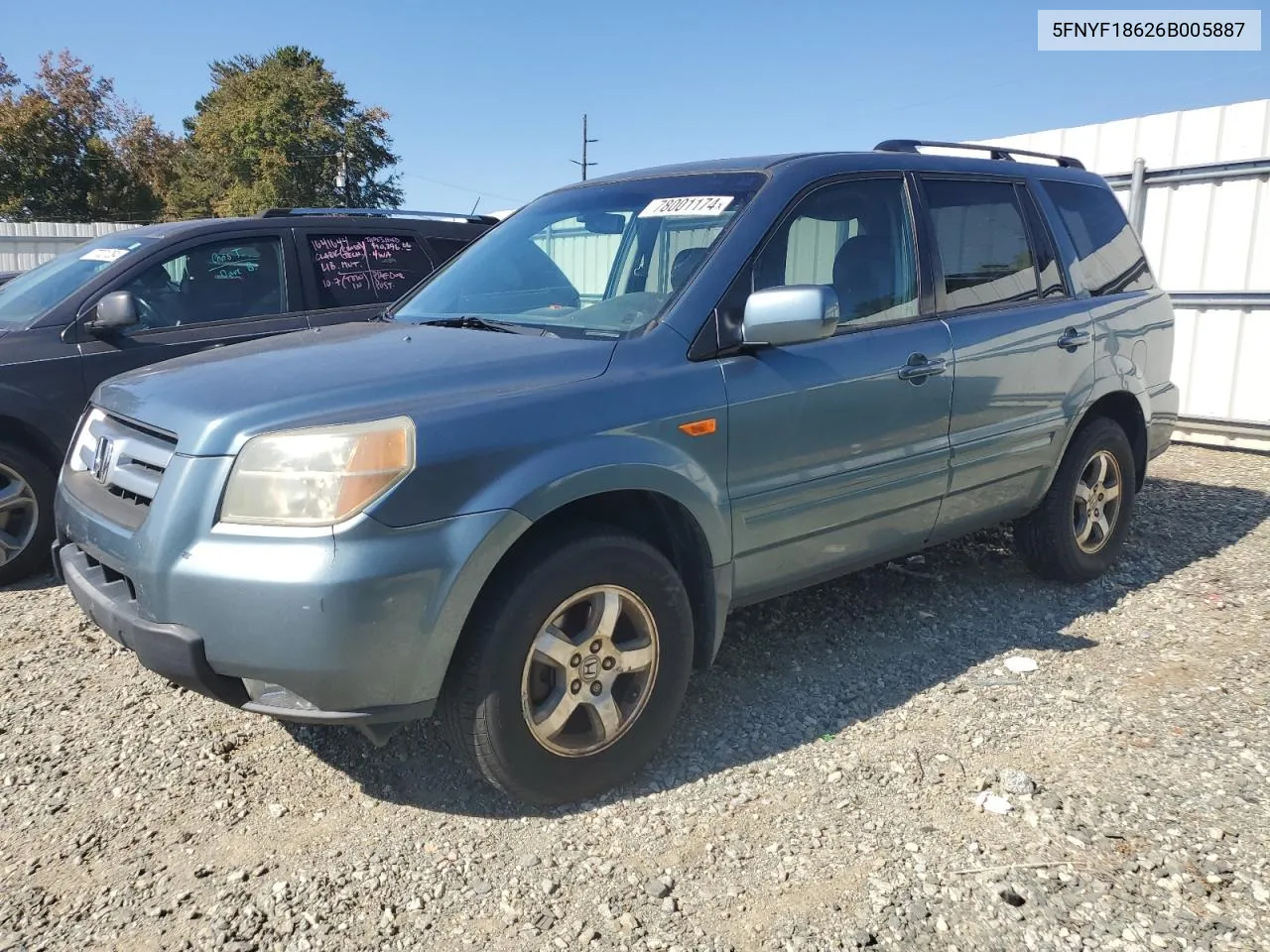 2006 Honda Pilot Ex VIN: 5FNYF18626B005887 Lot: 78001174