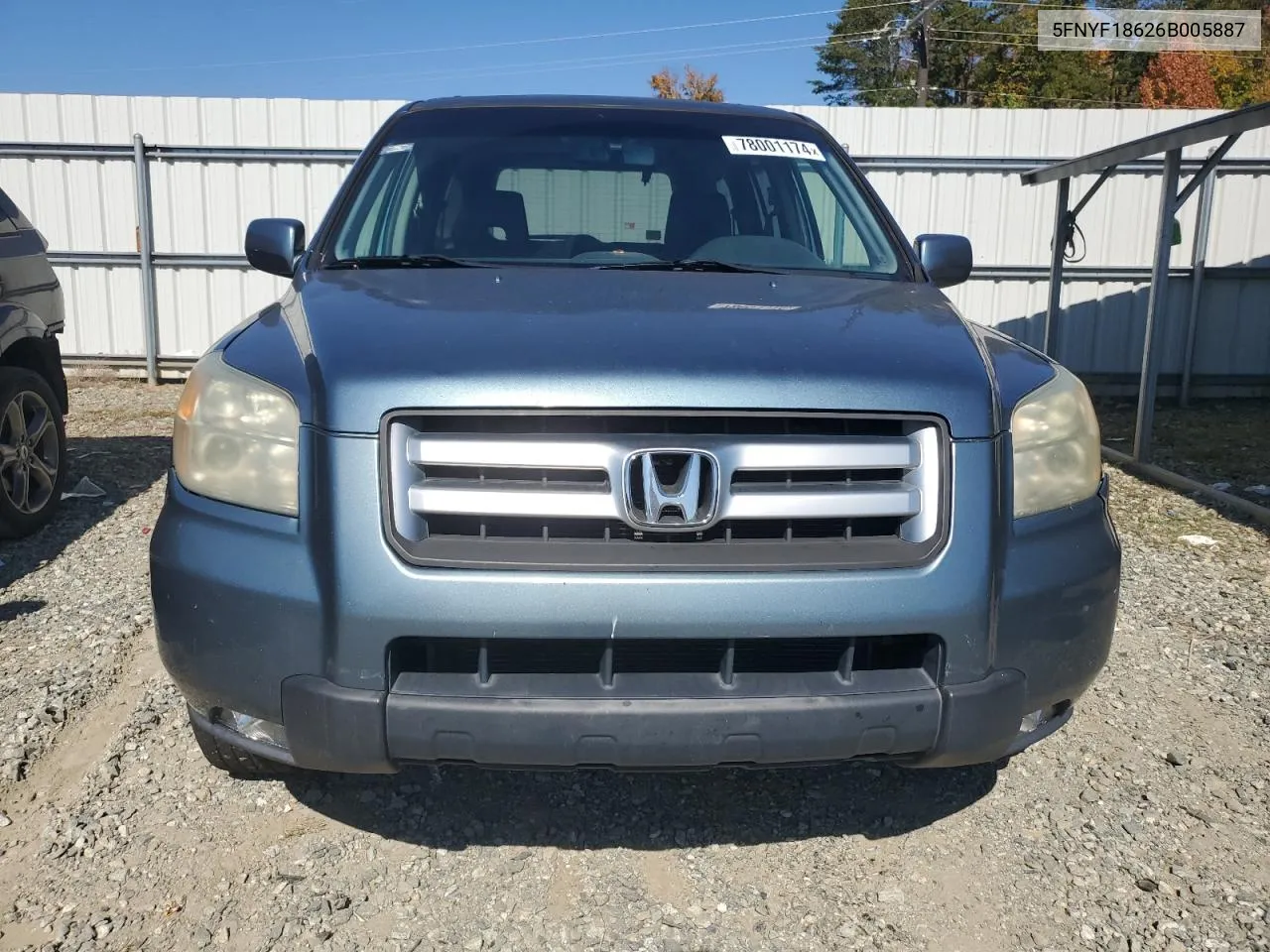 2006 Honda Pilot Ex VIN: 5FNYF18626B005887 Lot: 78001174