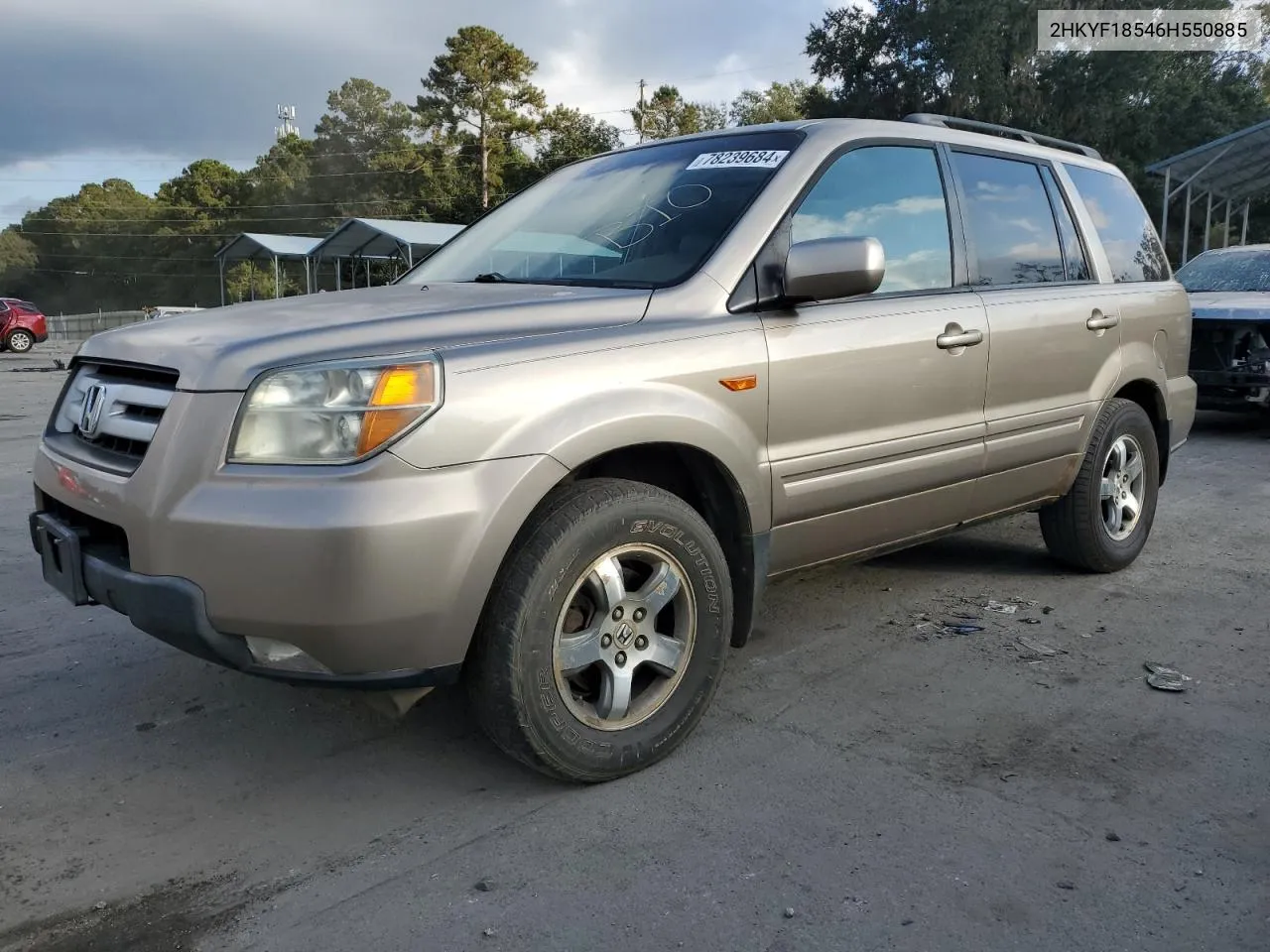 2006 Honda Pilot Ex VIN: 2HKYF18546H550885 Lot: 78239684