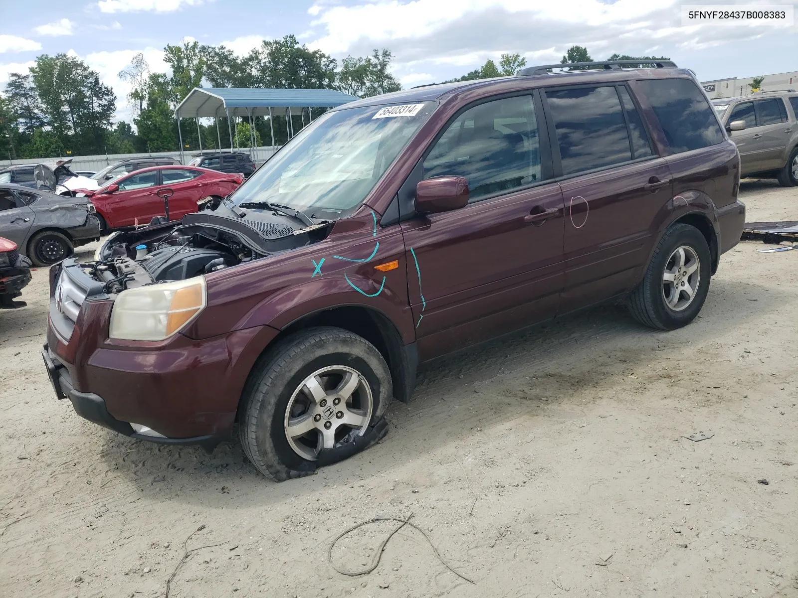 5FNYF28437B008383 2007 Honda Pilot Ex