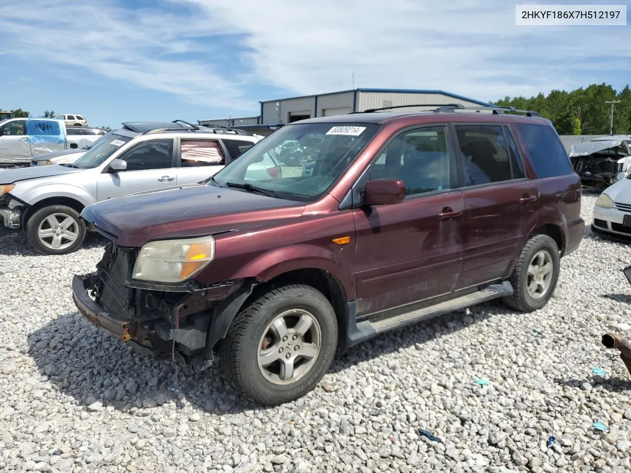 2007 Honda Pilot Exl VIN: 2HKYF186X7H512197 Lot: 60809214