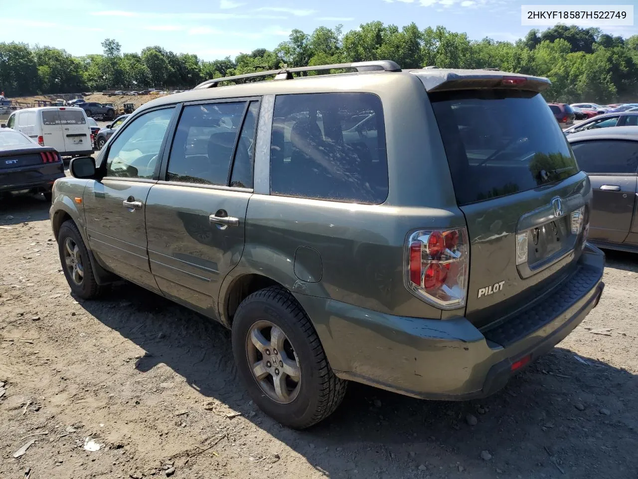 2007 Honda Pilot Exl VIN: 2HKYF18587H522749 Lot: 61802214