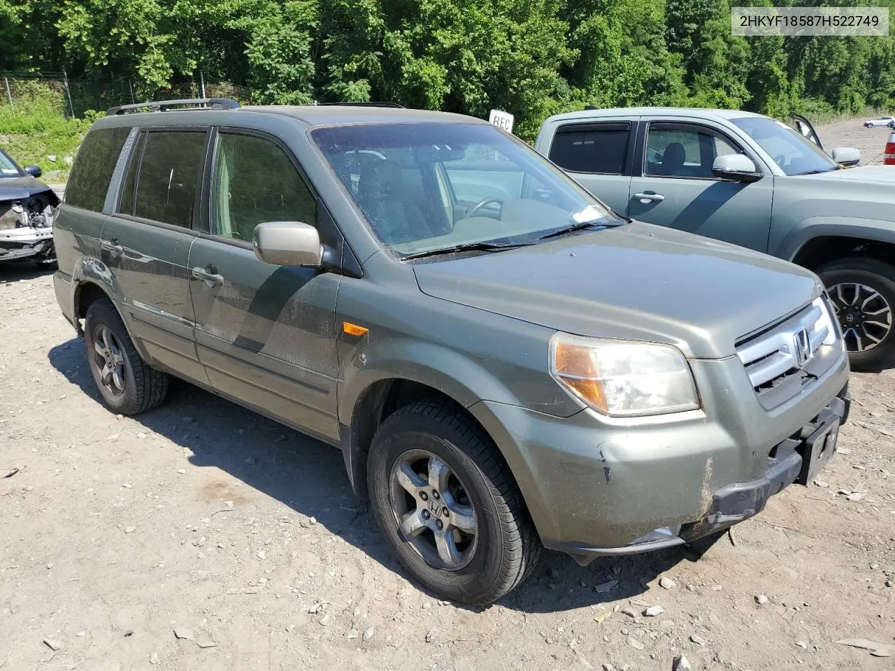 2007 Honda Pilot Exl VIN: 2HKYF18587H522749 Lot: 61802214