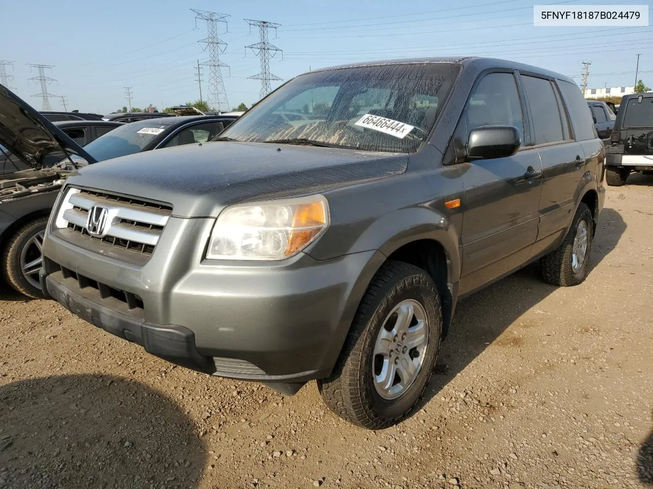 2007 Honda Pilot Lx VIN: 5FNYF18187B024479 Lot: 66466444