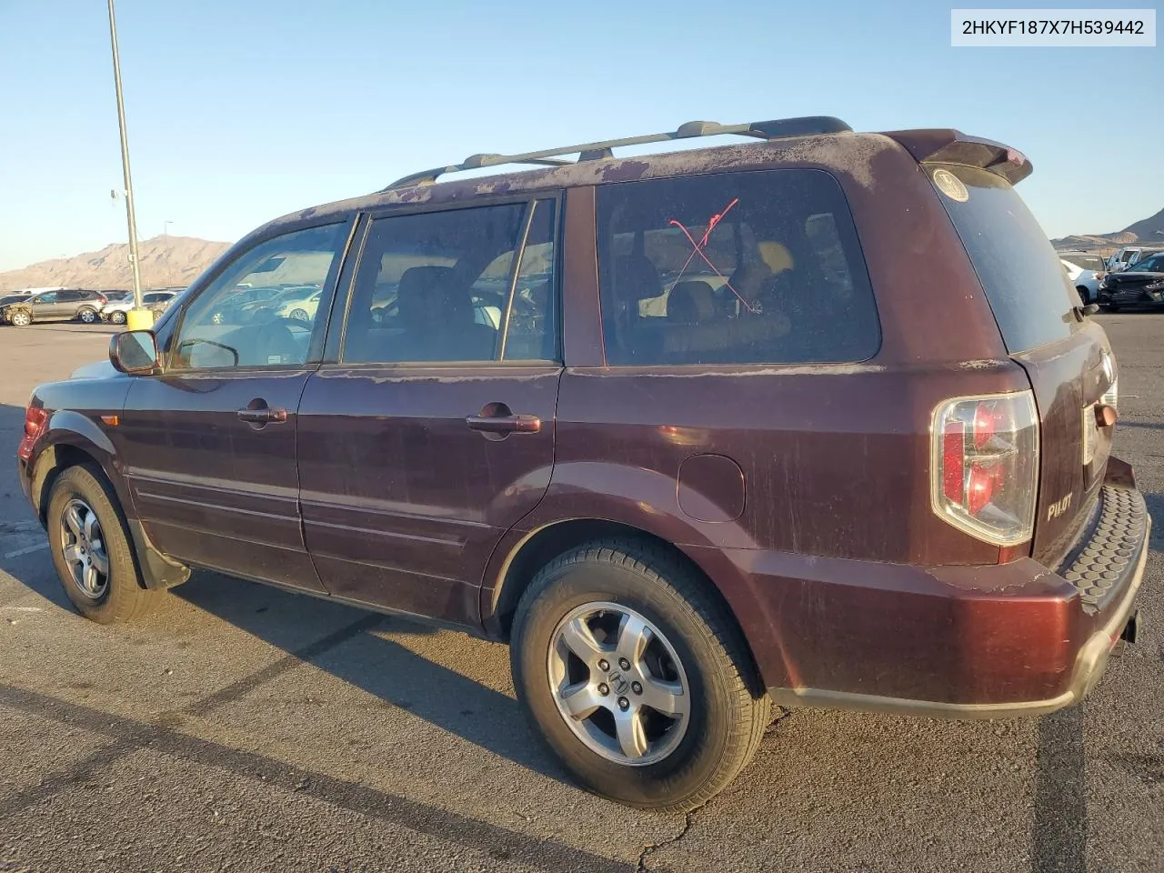 2007 Honda Pilot Exl VIN: 2HKYF187X7H539442 Lot: 76527694