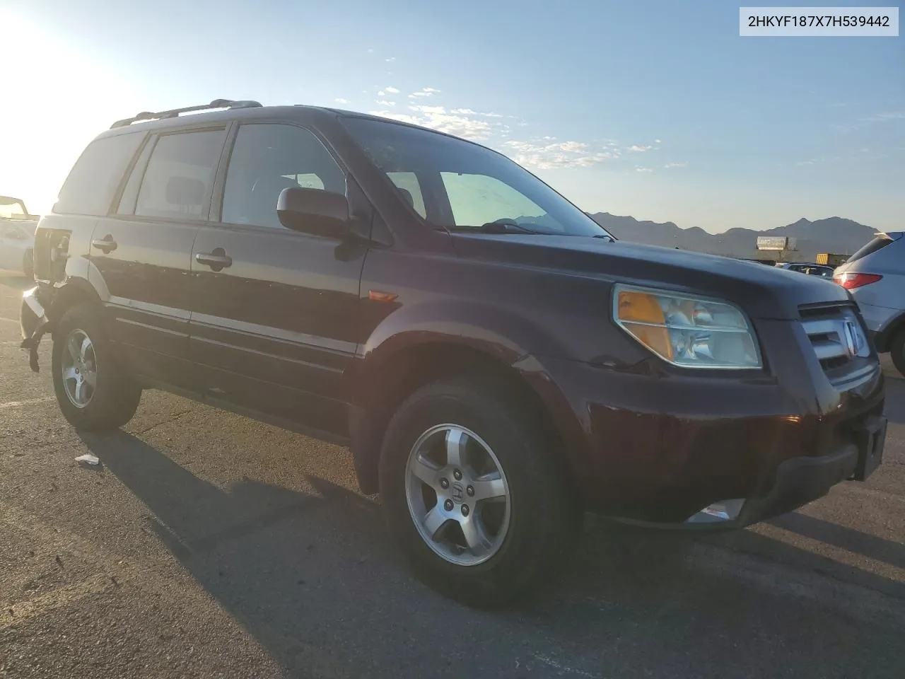 2007 Honda Pilot Exl VIN: 2HKYF187X7H539442 Lot: 76527694