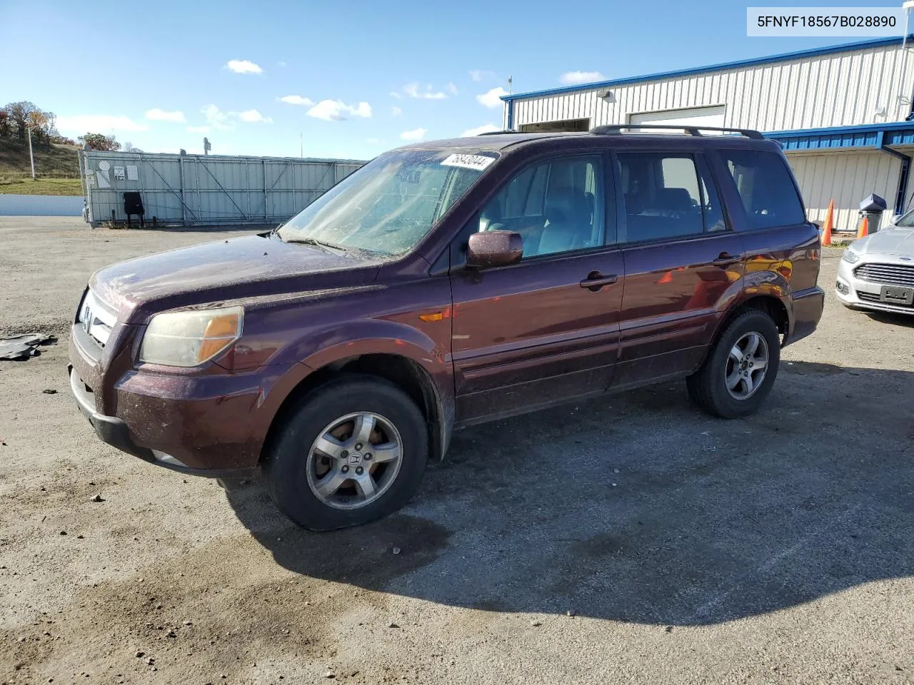 2007 Honda Pilot Exl VIN: 5FNYF18567B028890 Lot: 76843044