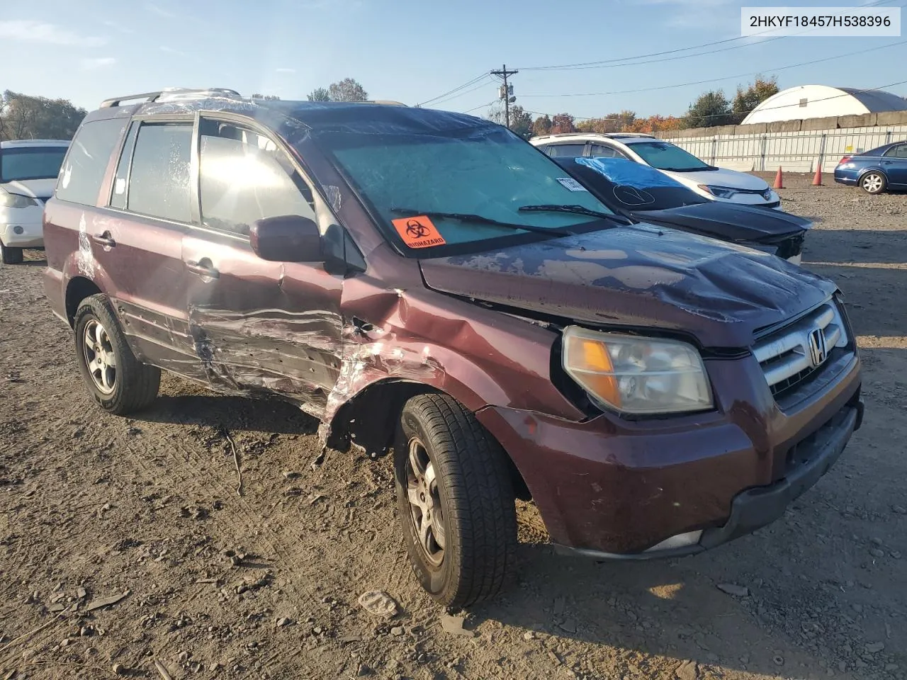 2007 Honda Pilot Ex VIN: 2HKYF18457H538396 Lot: 77266514