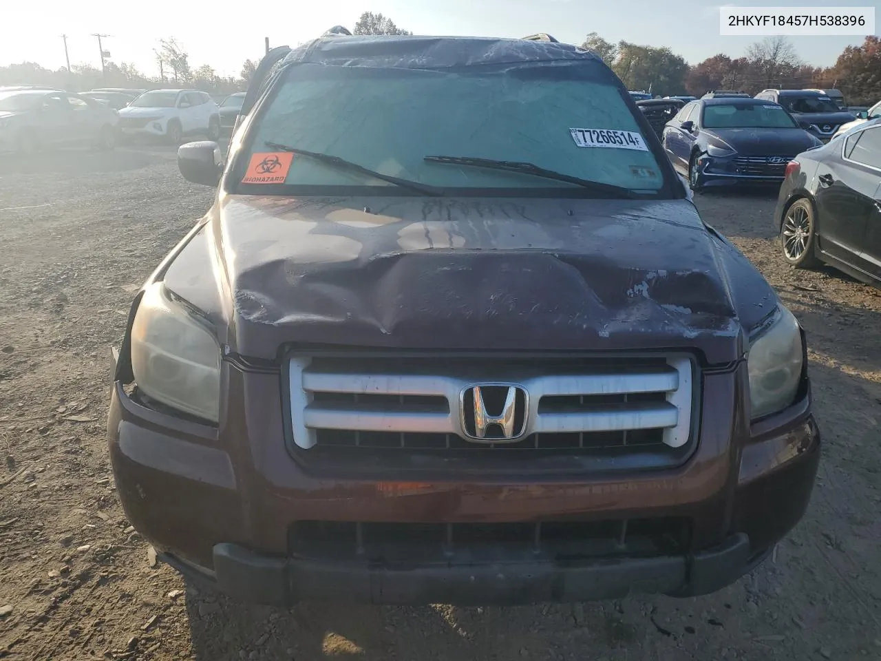 2007 Honda Pilot Ex VIN: 2HKYF18457H538396 Lot: 77266514