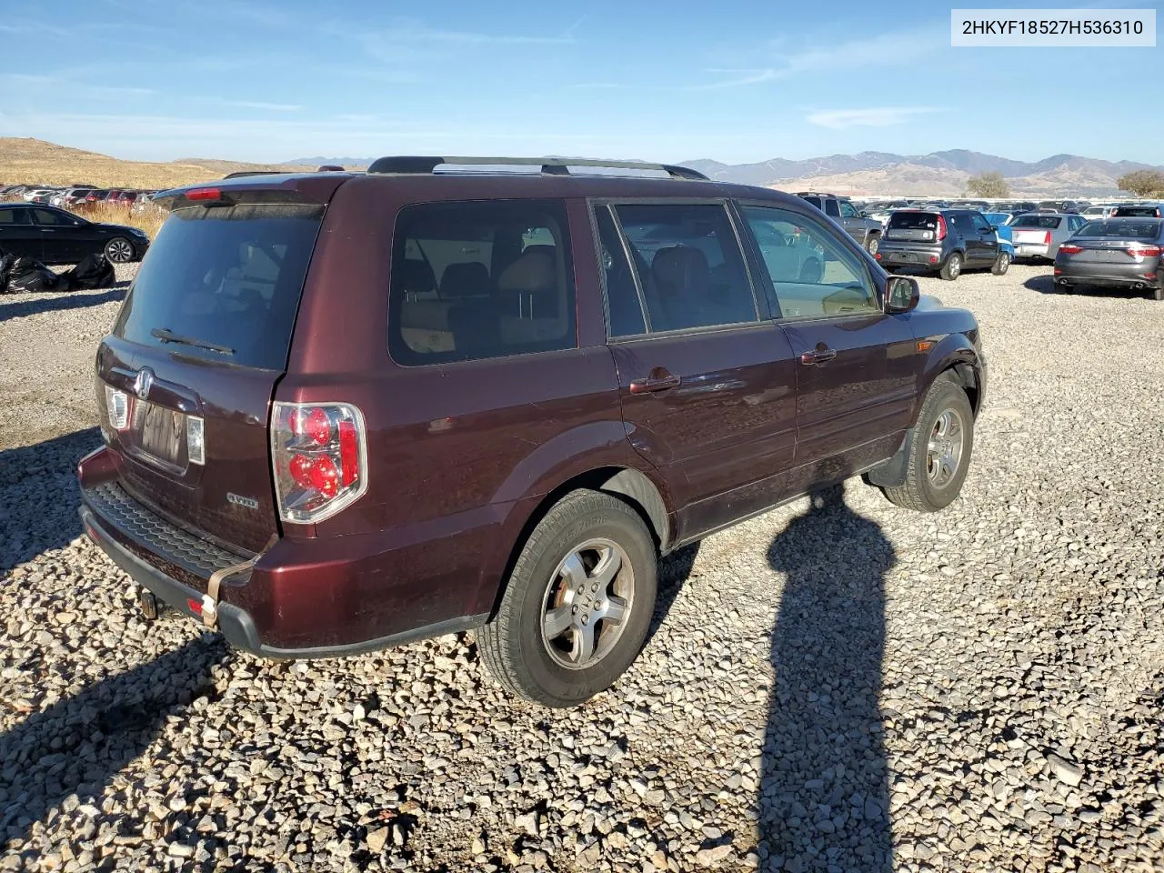 2007 Honda Pilot Exl VIN: 2HKYF18527H536310 Lot: 77396814