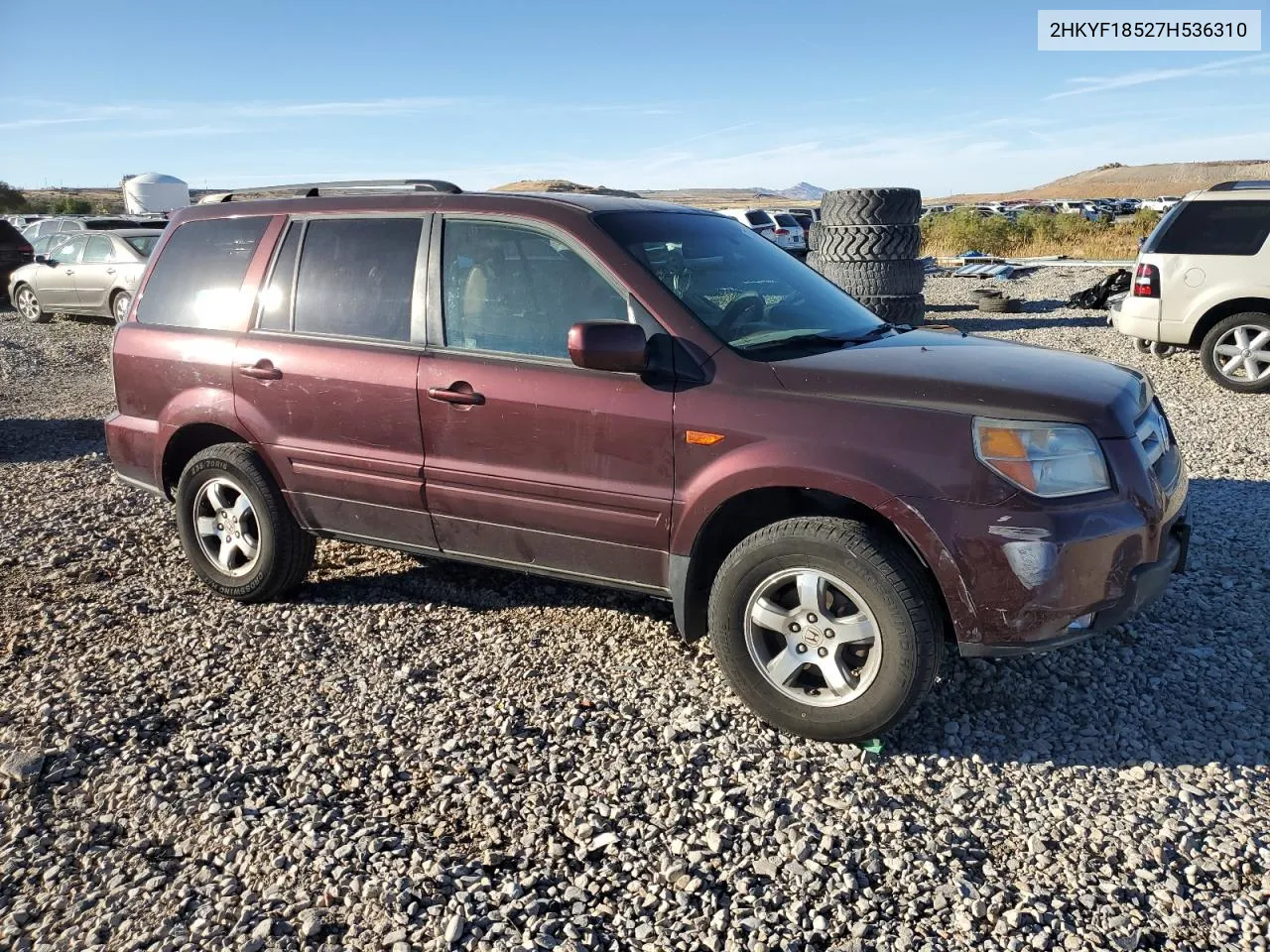 2007 Honda Pilot Exl VIN: 2HKYF18527H536310 Lot: 77396814