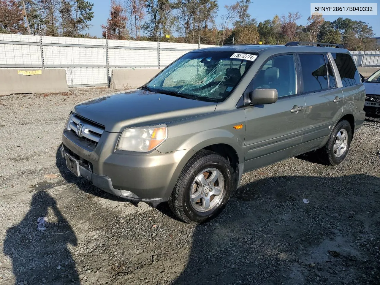 2007 Honda Pilot Exl VIN: 5FNYF28617B040332 Lot: 78312774