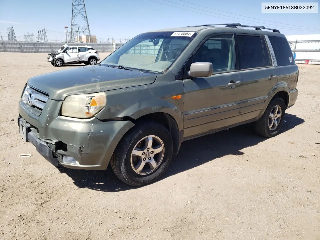 2008 Honda Pilot Exl VIN: 5FNYF18518B022092 Lot: 59470064