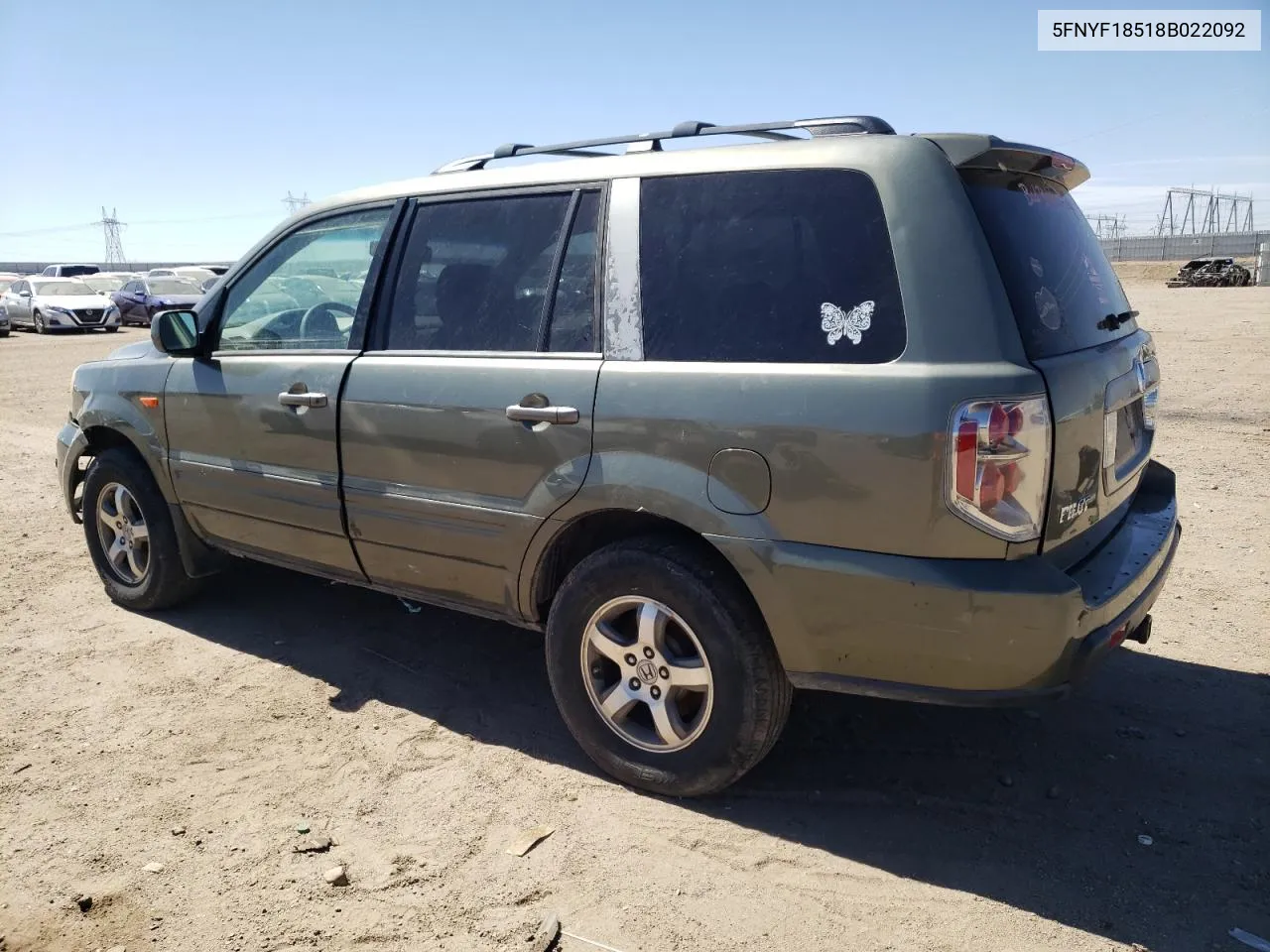 2008 Honda Pilot Exl VIN: 5FNYF18518B022092 Lot: 59470064