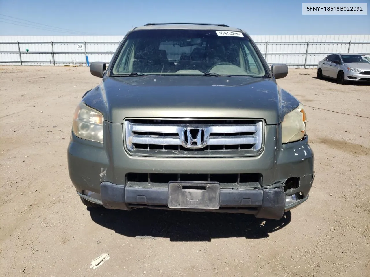 2008 Honda Pilot Exl VIN: 5FNYF18518B022092 Lot: 59470064