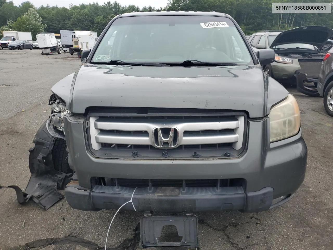 2008 Honda Pilot Exl VIN: 5FNYF18588B000851 Lot: 62693414