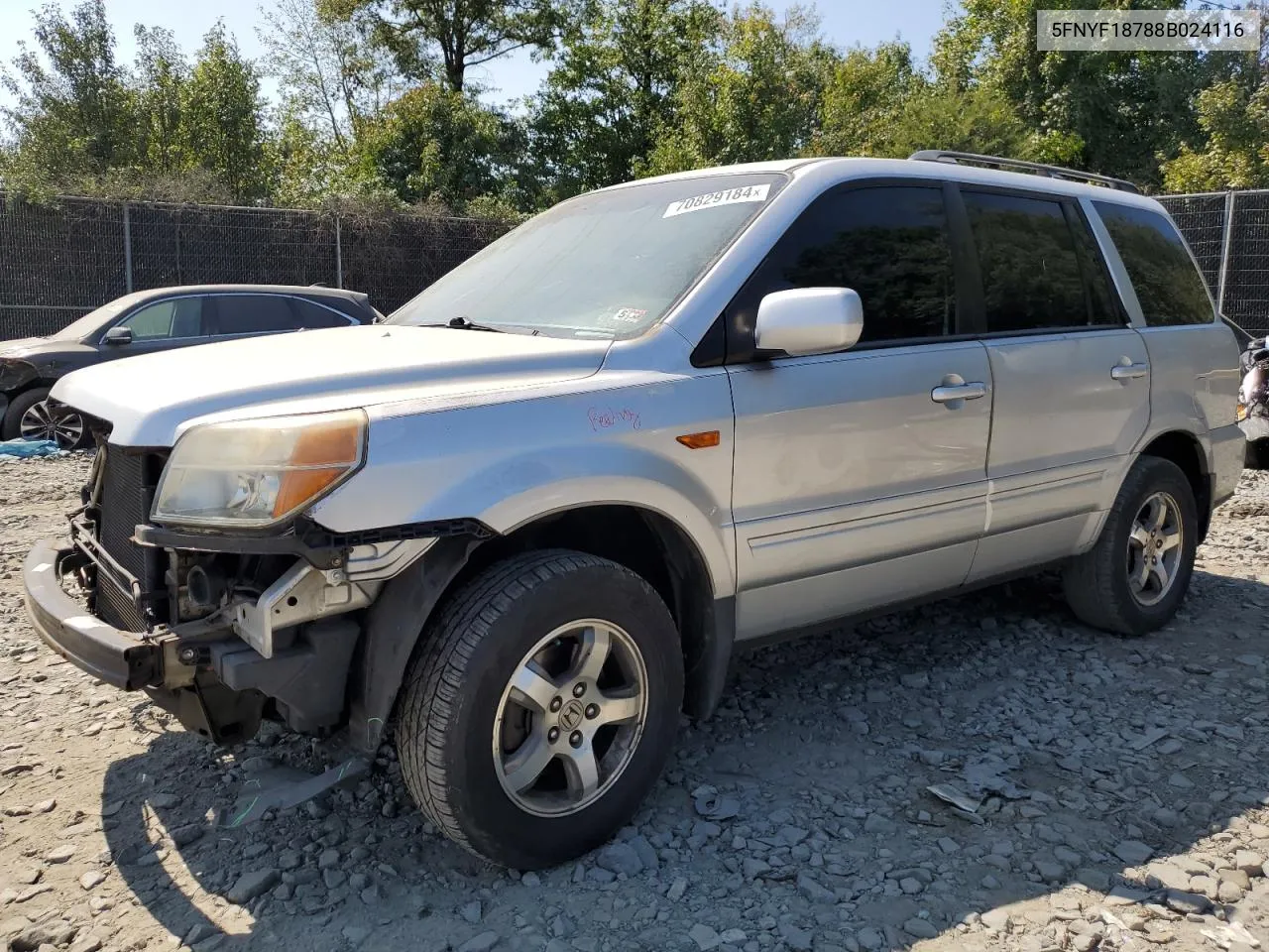 2008 Honda Pilot Exl VIN: 5FNYF18788B024116 Lot: 70829184