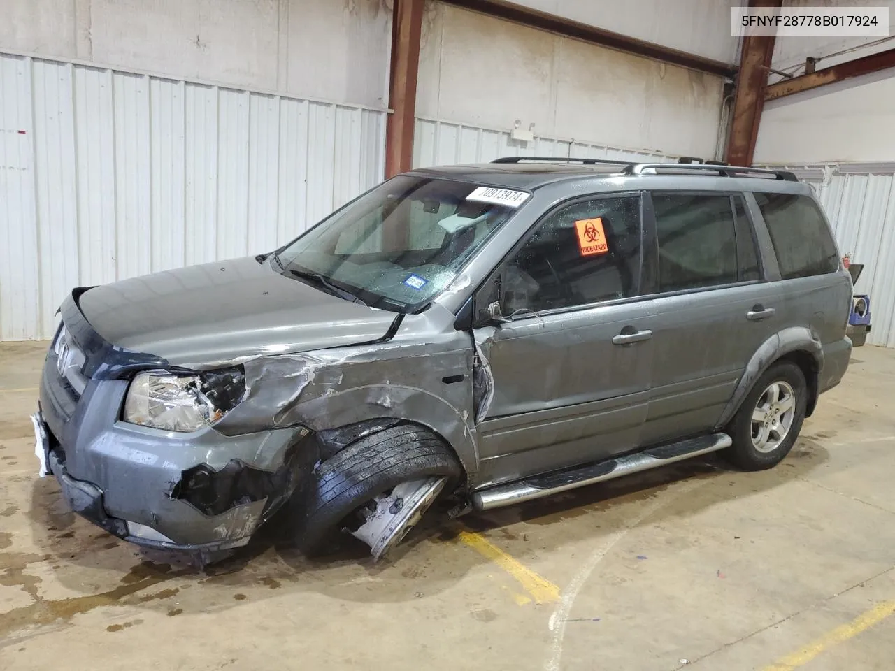 5FNYF28778B017924 2008 Honda Pilot Exl